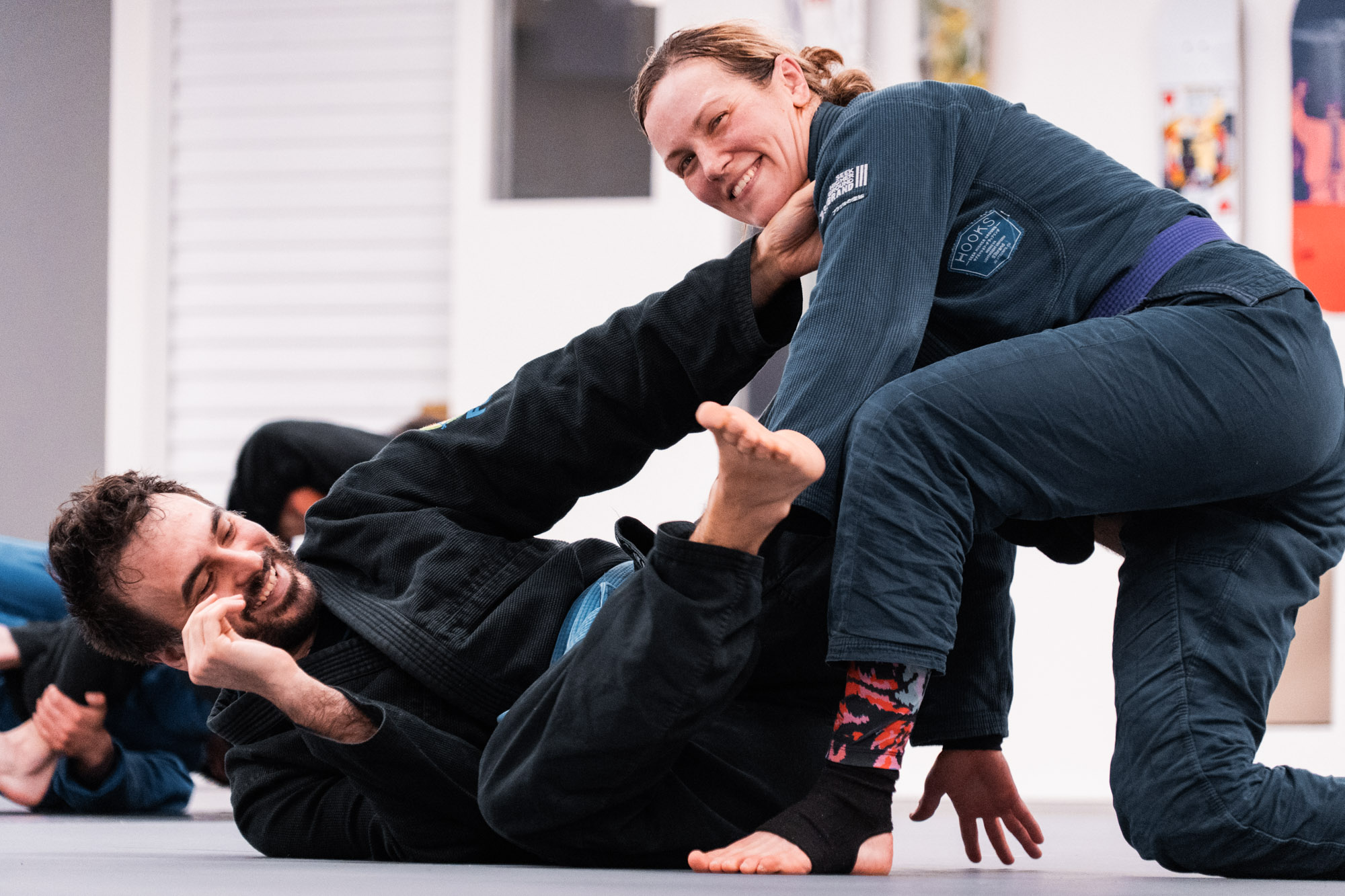 Students smiling and training